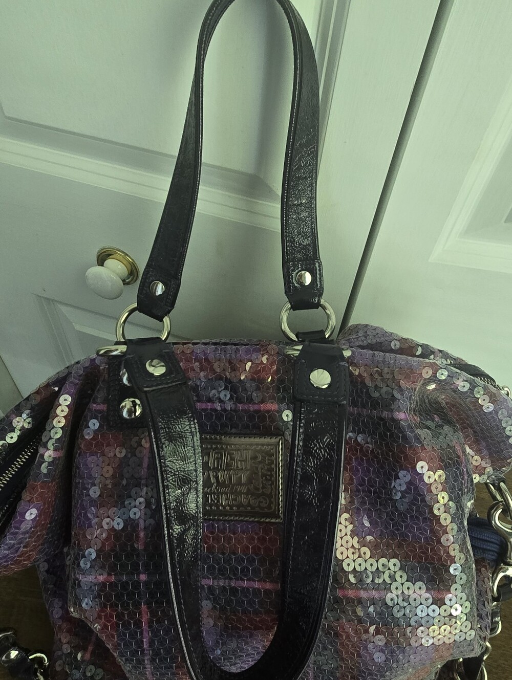 Coach Poppy Sequined Tartan XL Bag. Rare 15890 Excellent Shape. 3 Hang Tags, Y2k - Picture 14 of 16